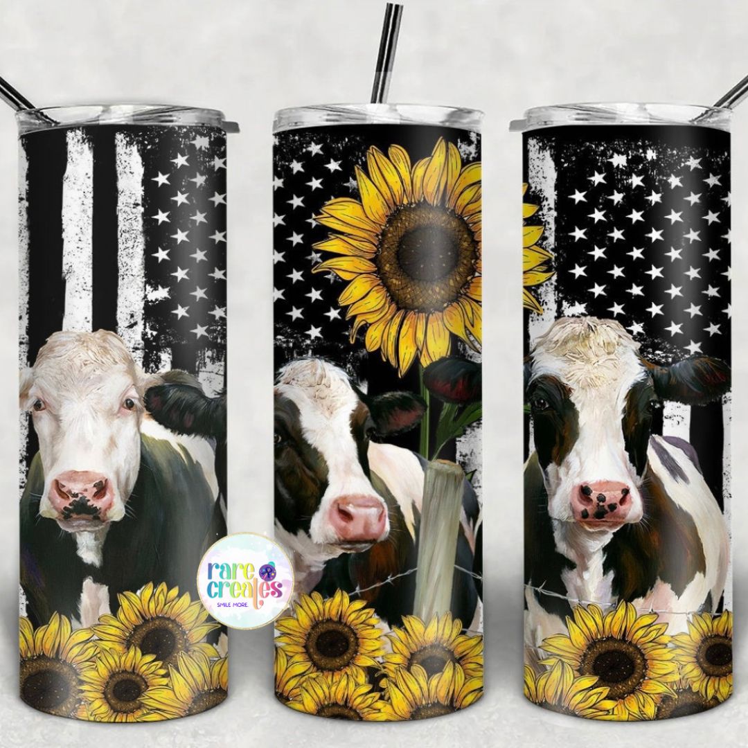 Sunflower Cow American Flag Tumbler