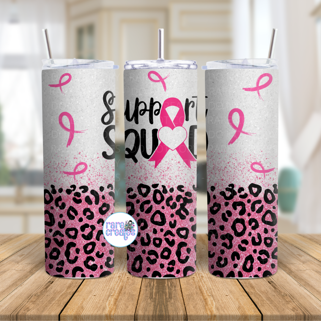 Breast Cancer Support Squad Pink Leopard 20oz Skinny Tumbler