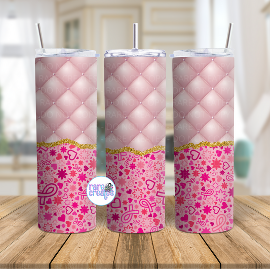 Breast Cancer Pink Quilted 20oz Skinny Tumbler