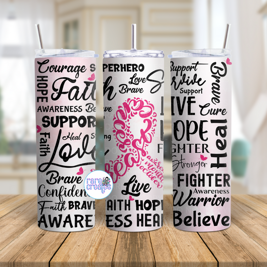 Breast Cancer Word Ribbon Collage 20oz Skinny Tumbler