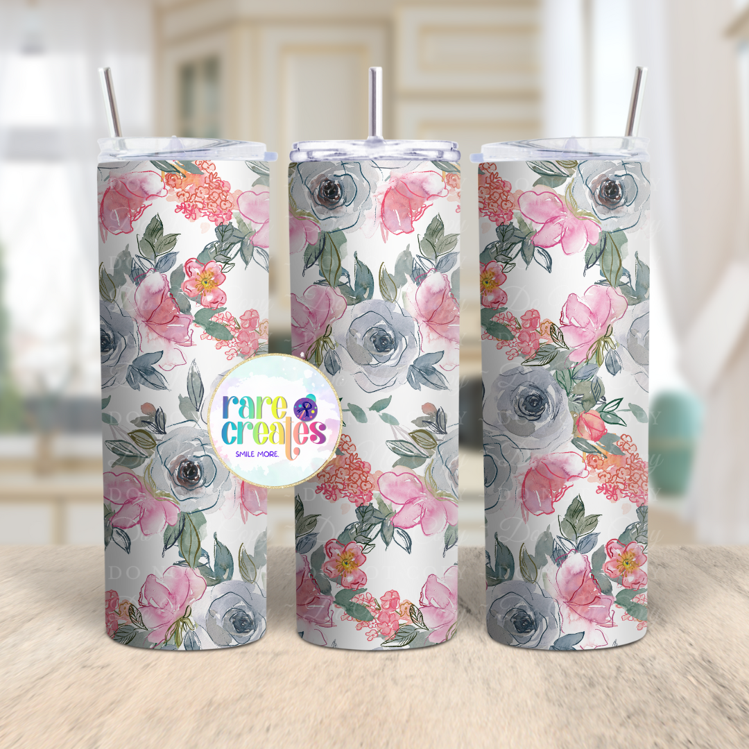 Pink Floral 20oz Straight Tumbler Sublimated