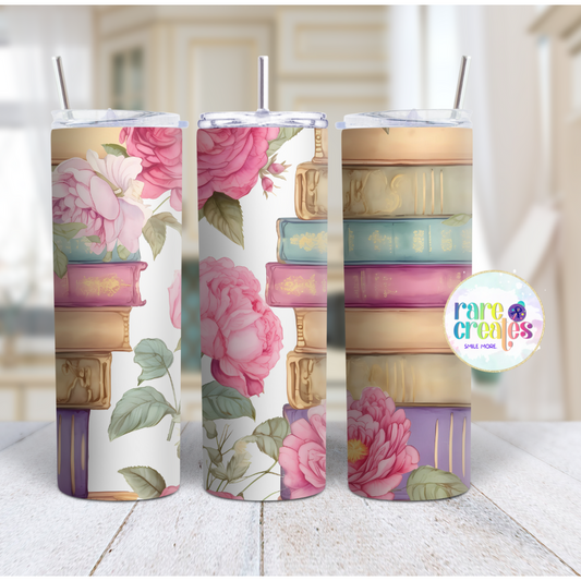 Old Books & Pink Flowers Tumbler