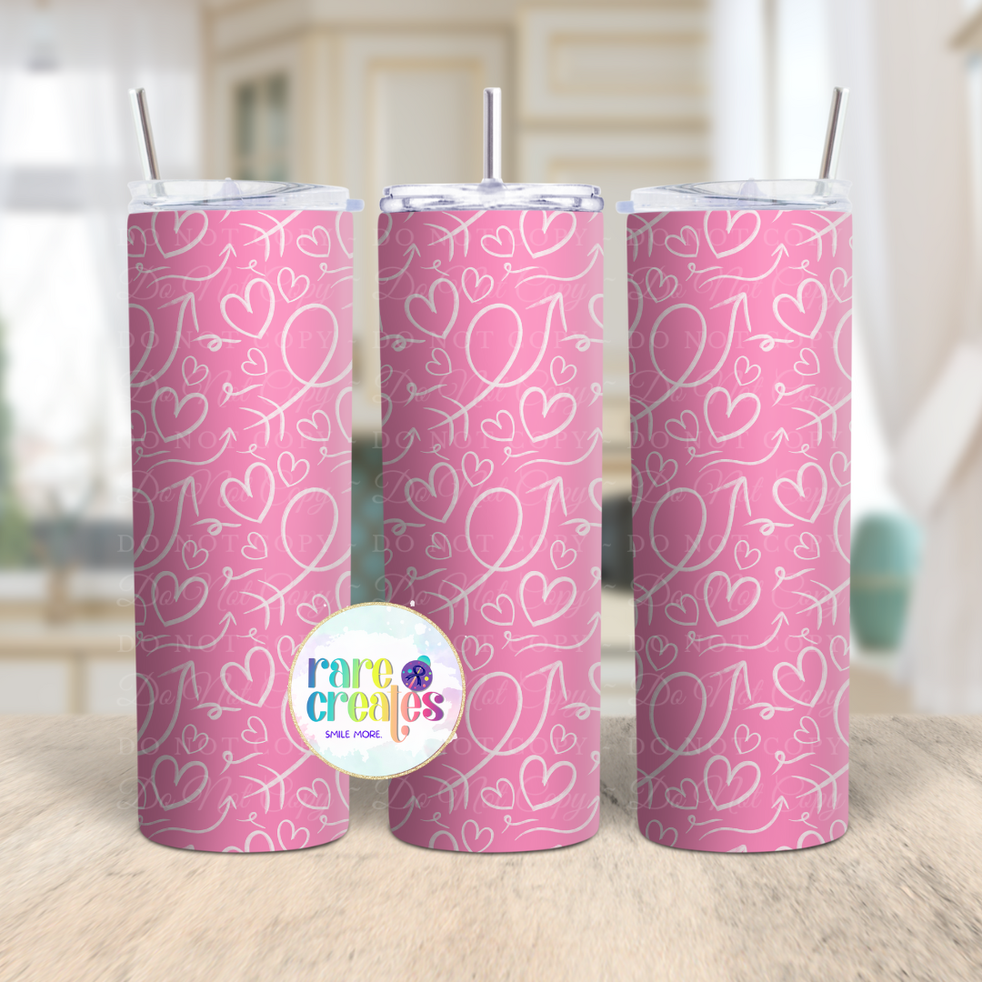 Pink Heart 20oz Straight Tumbler Sublimated